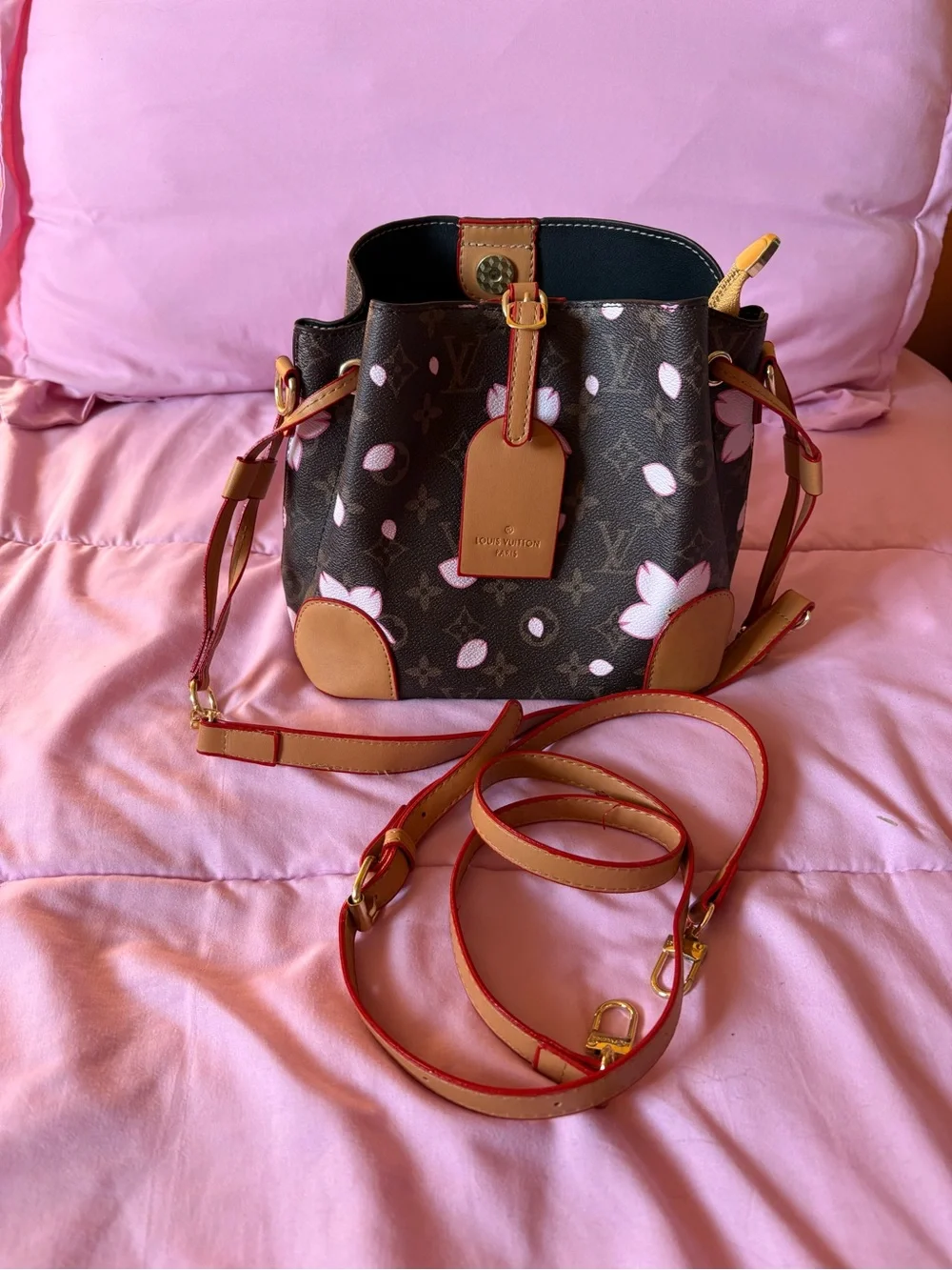 Brown cherry blossom bag - Picture 1 of 5